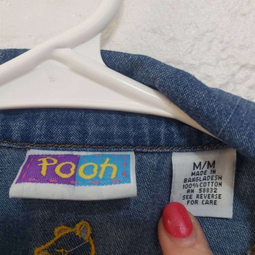 Vintage Denim Jacket Pooh Embroidered Childrens Medium 7/8 Disney 100% Cotton - Picture 3 of 4